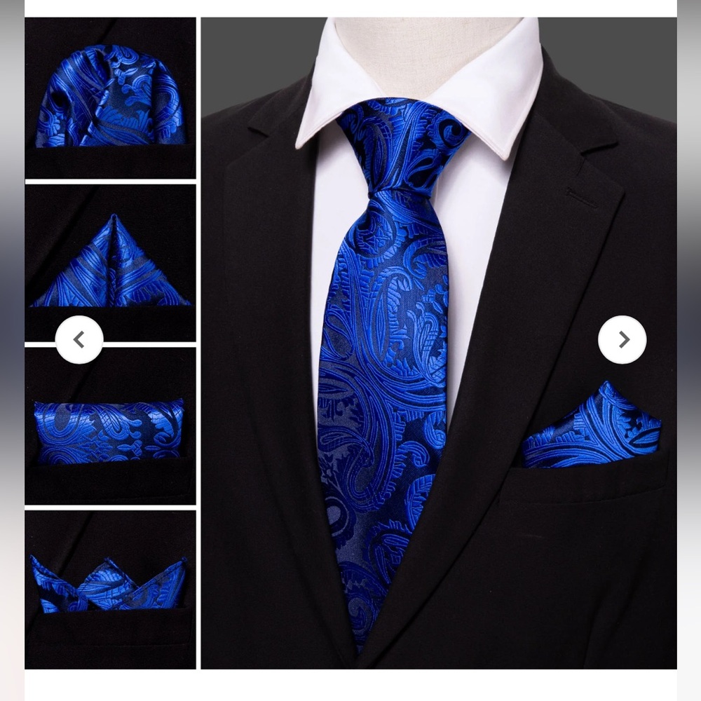 Barry Wang Elegant Cobalt Blue Paisley Neck Tie Silk Hand tailor 60”